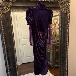 Elegant Purple Velvet Dress with sheer tulle sleeves size small